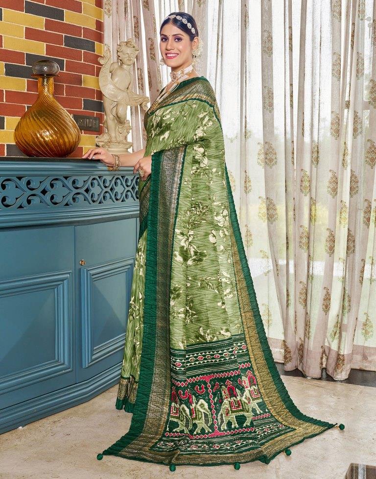 Green Printed Silk Saree