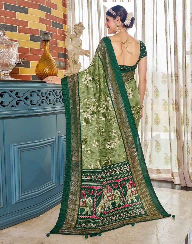 Green Printed Silk Saree