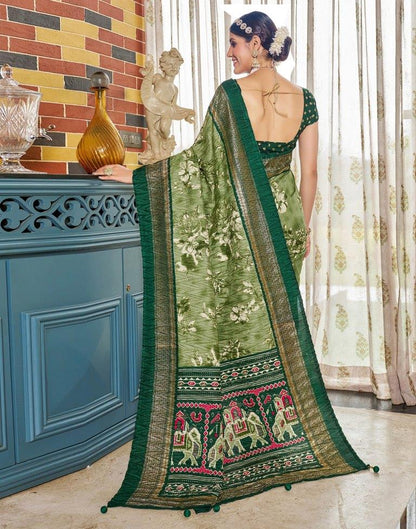 Green Printed Silk Saree