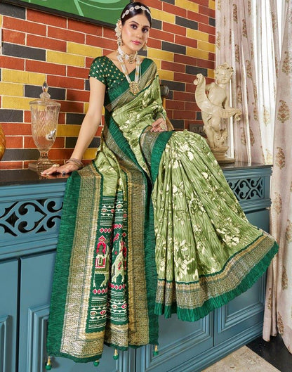 Green Printed Silk Saree