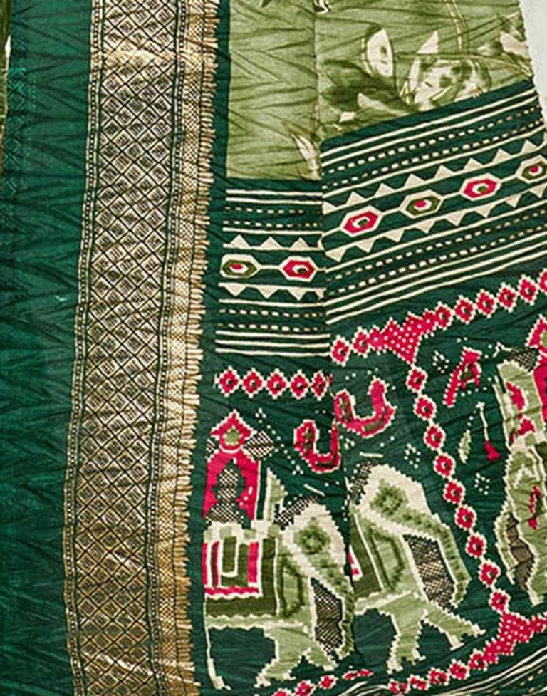 Green Printed Silk Saree