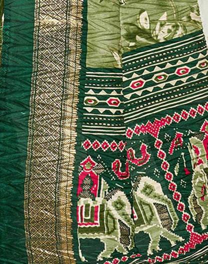 Green Printed Silk Saree