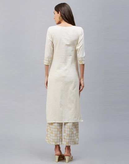 Off White Coloured Cotton Flex Printed Kurti With Palazzo | Leemboodi