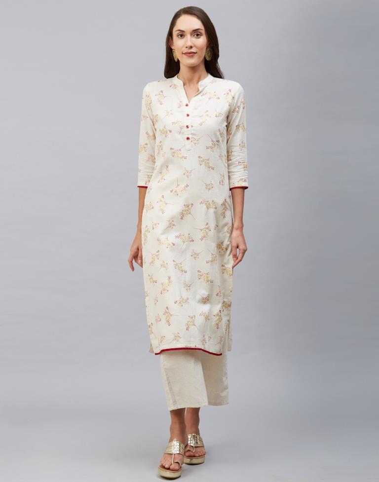 White Foil Printed Cotton Flex Kurti | Sudathi