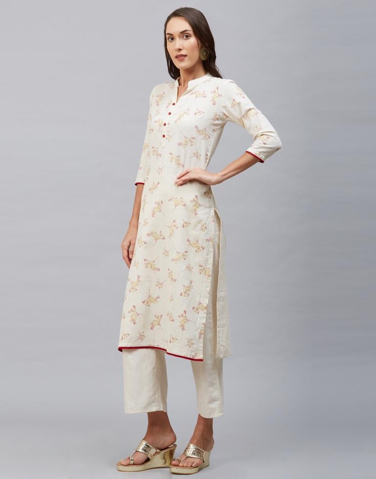 White Foil Printed Cotton Flex Kurti | Sudathi