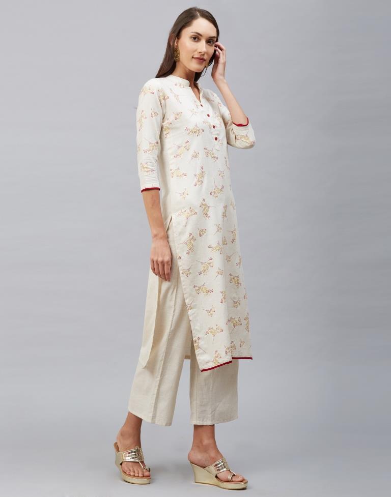 White Foil Printed Cotton Flex Kurti | Sudathi