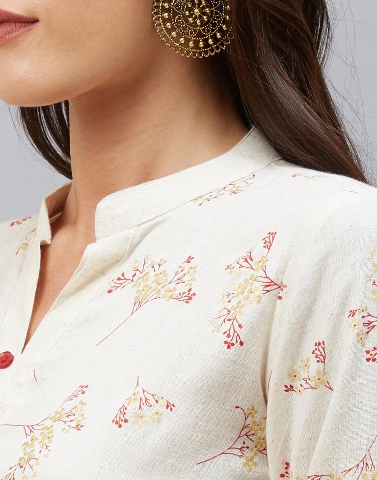 White Foil Printed Cotton Flex Kurti | Sudathi