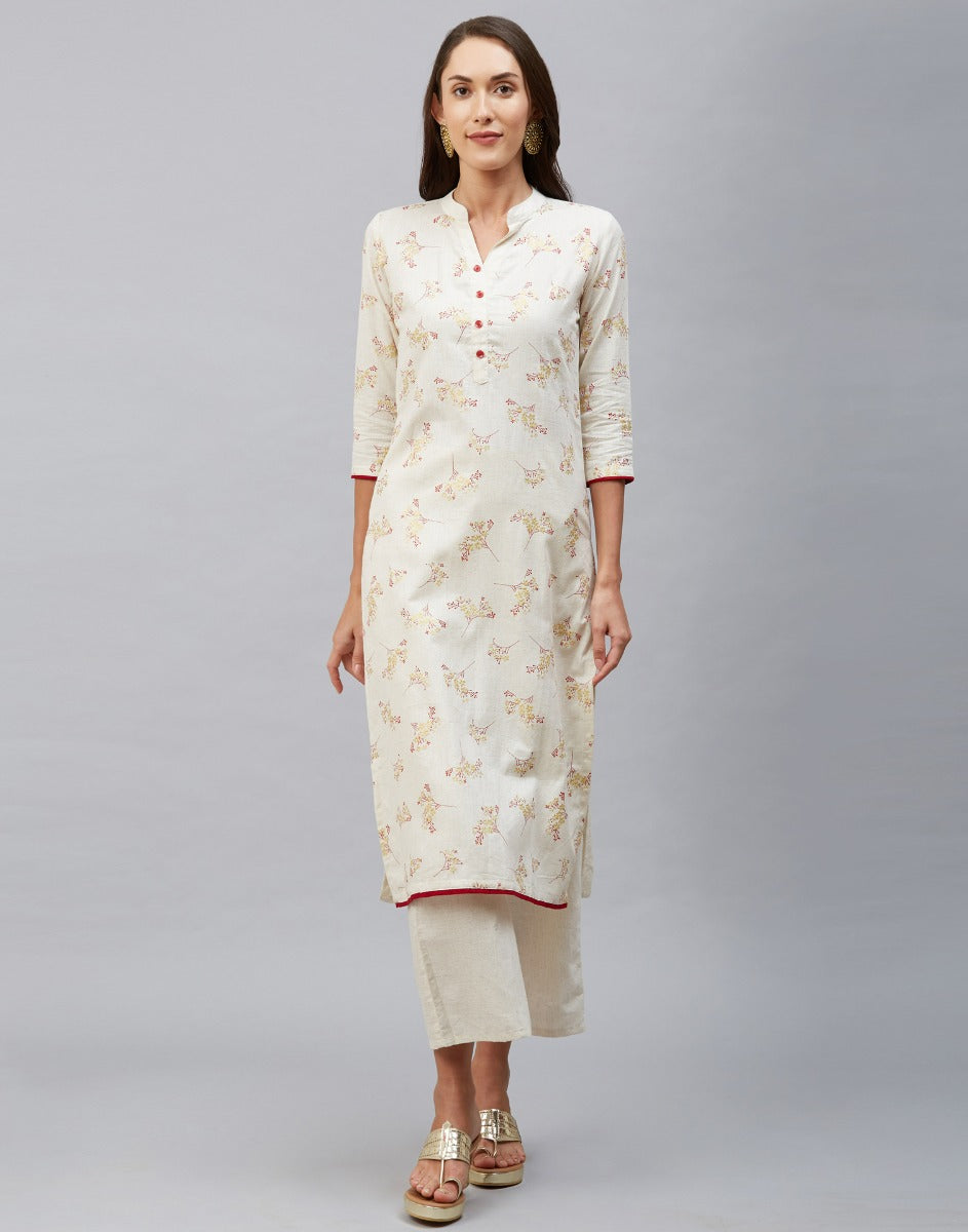 White Foil Printed Cotton Flex Kurti | Sudathi