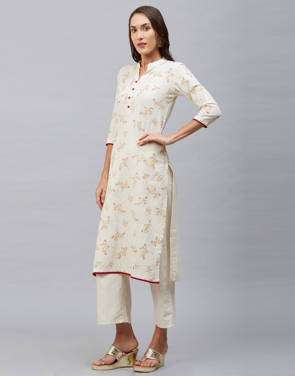 White Foil Printed Cotton Flex Kurti | Sudathi