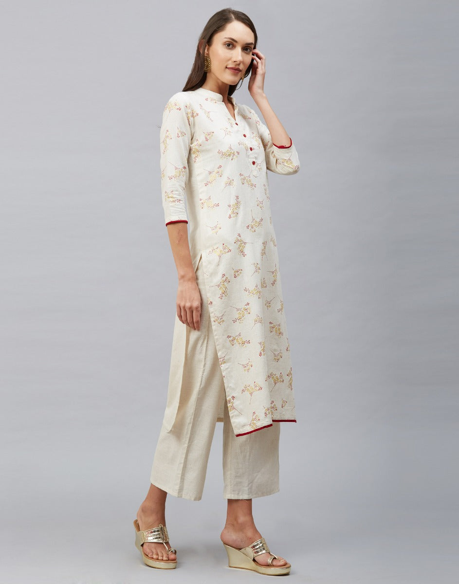 White Foil Printed Cotton Flex Kurti | Sudathi