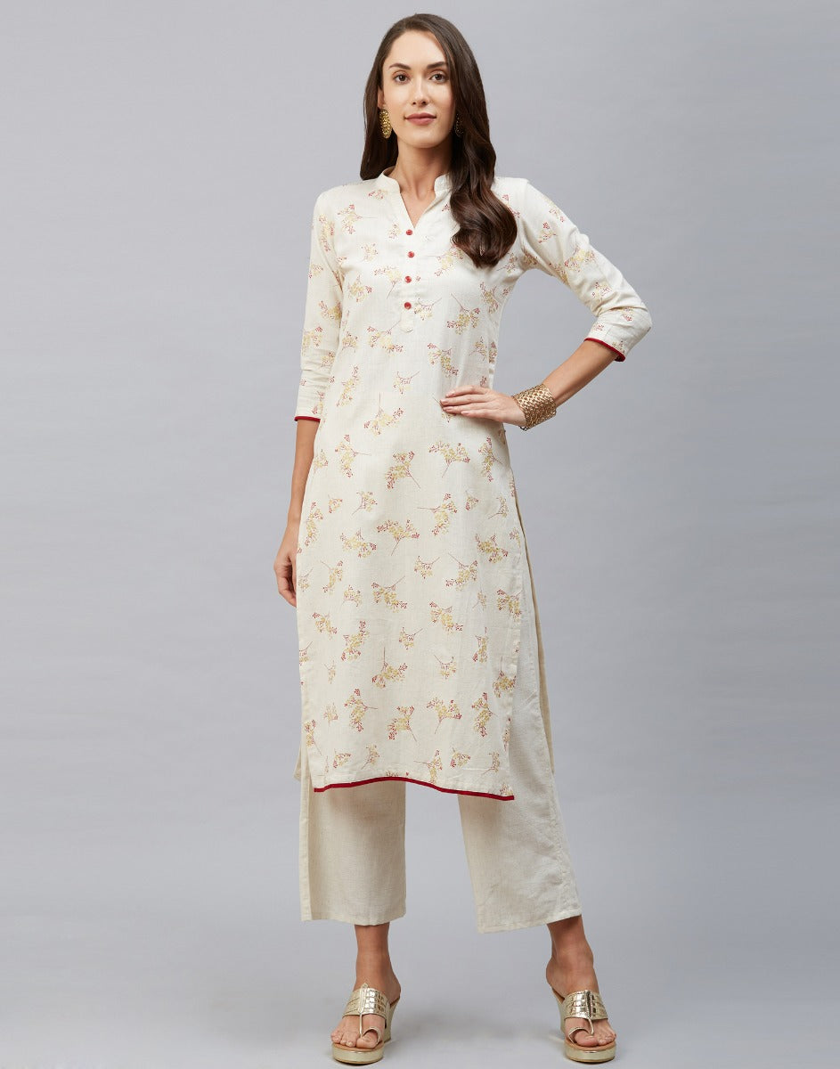 White Foil Printed Cotton Flex Kurti | Sudathi
