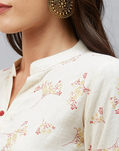 White Foil Printed Cotton Flex Kurti | Sudathi