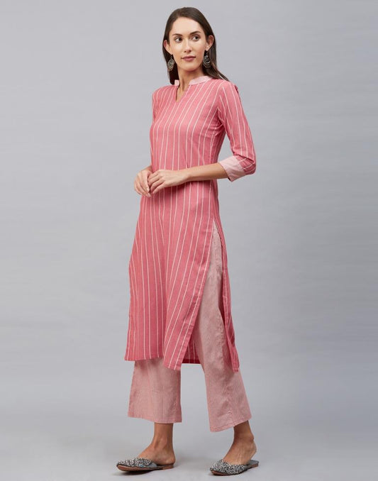 Pink Coloured Cotton Woven Kurti With Palazzo | Leemboodi