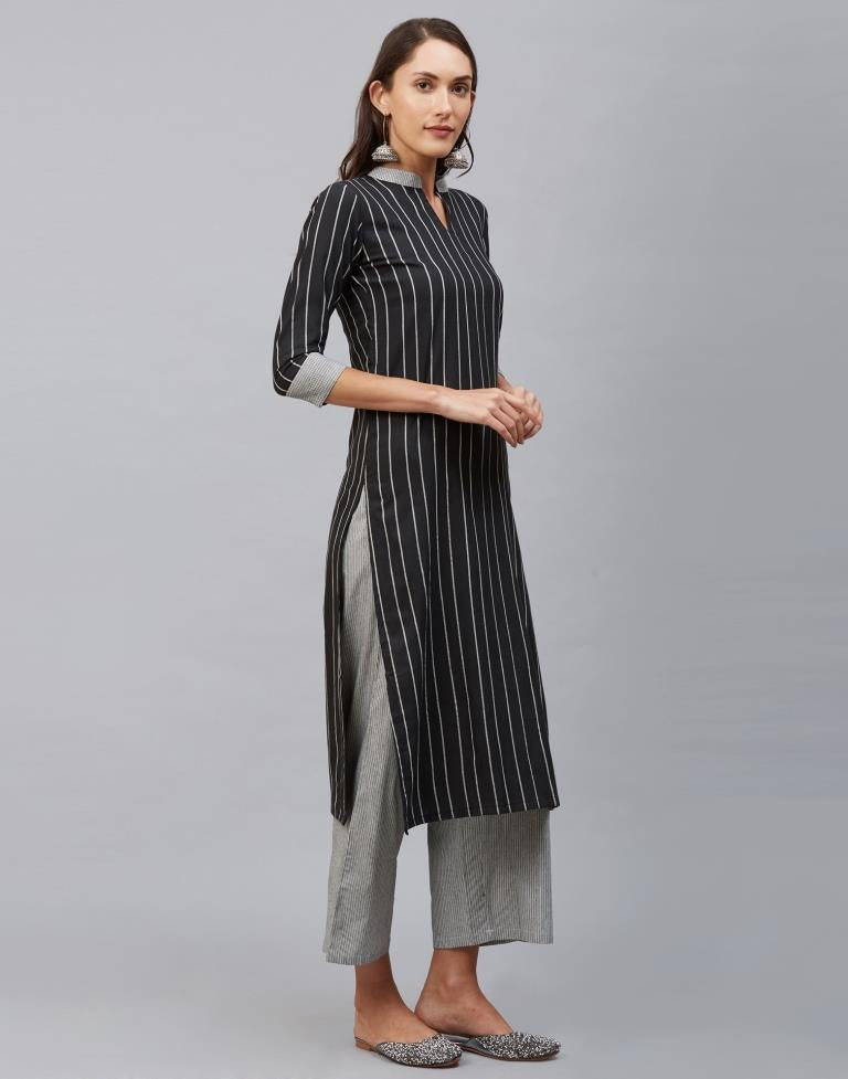 Black Coloured Cotton Woven Kurti With Palazzo | Leemboodi