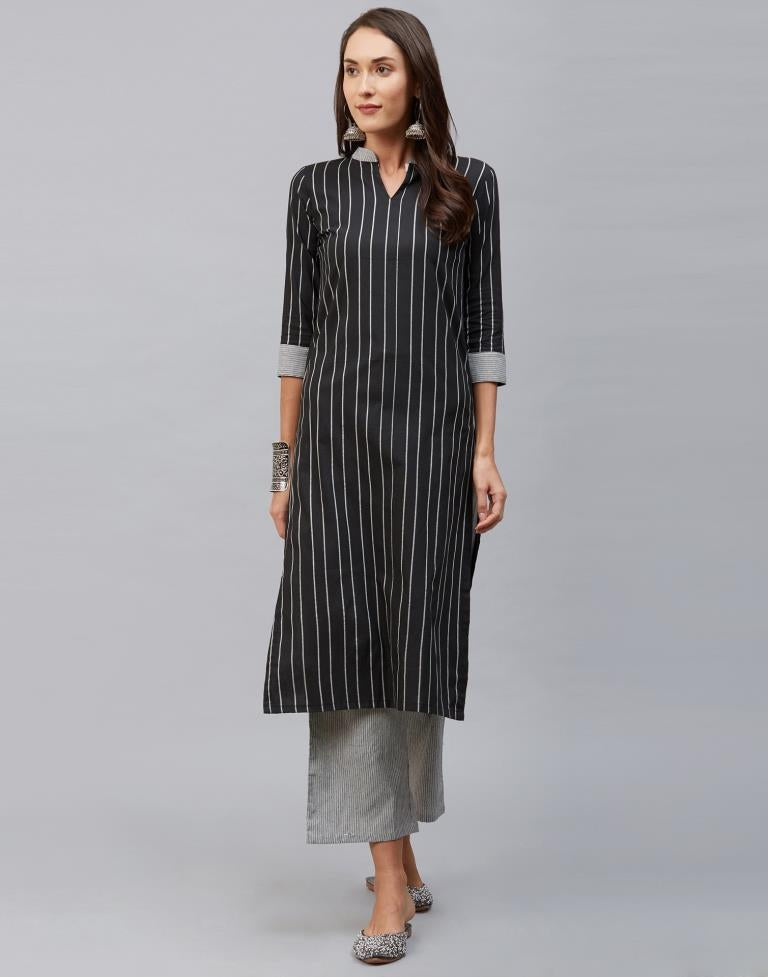 Black Coloured Cotton Woven Kurti With Palazzo | Leemboodi