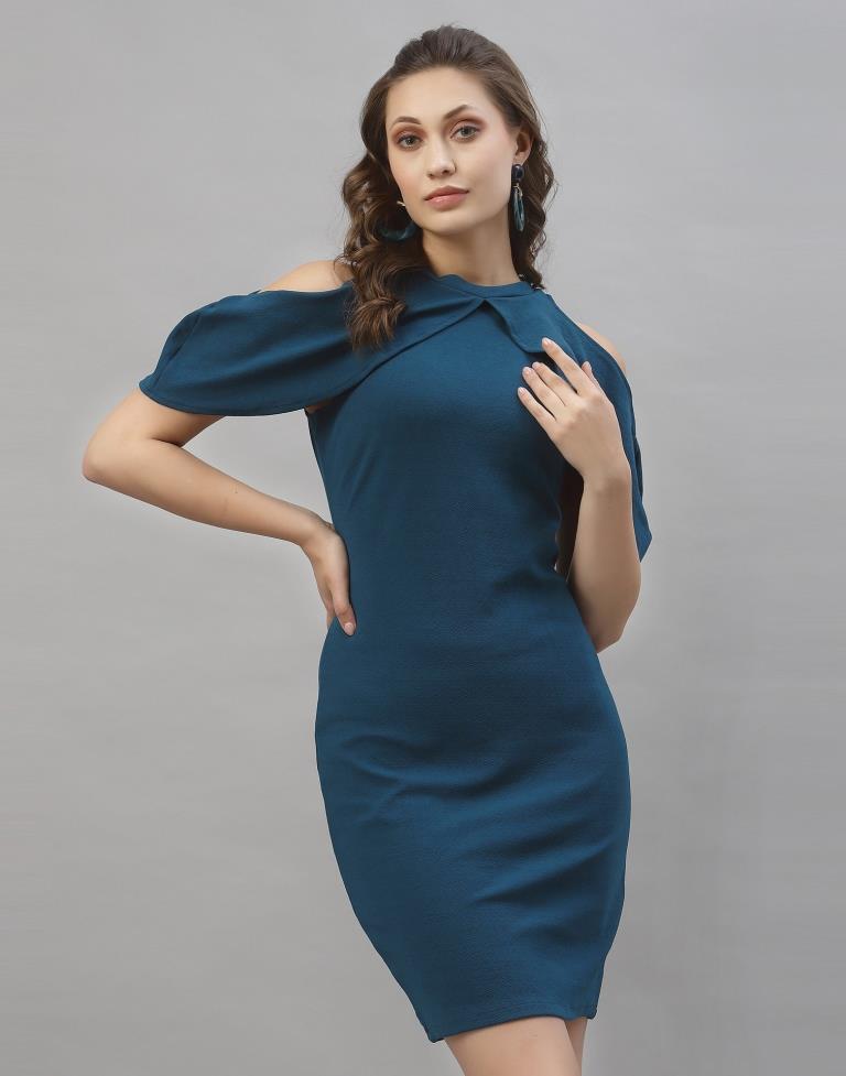 Peacock Blue Cut out Sleeve Bodycon Dress | Sudathi