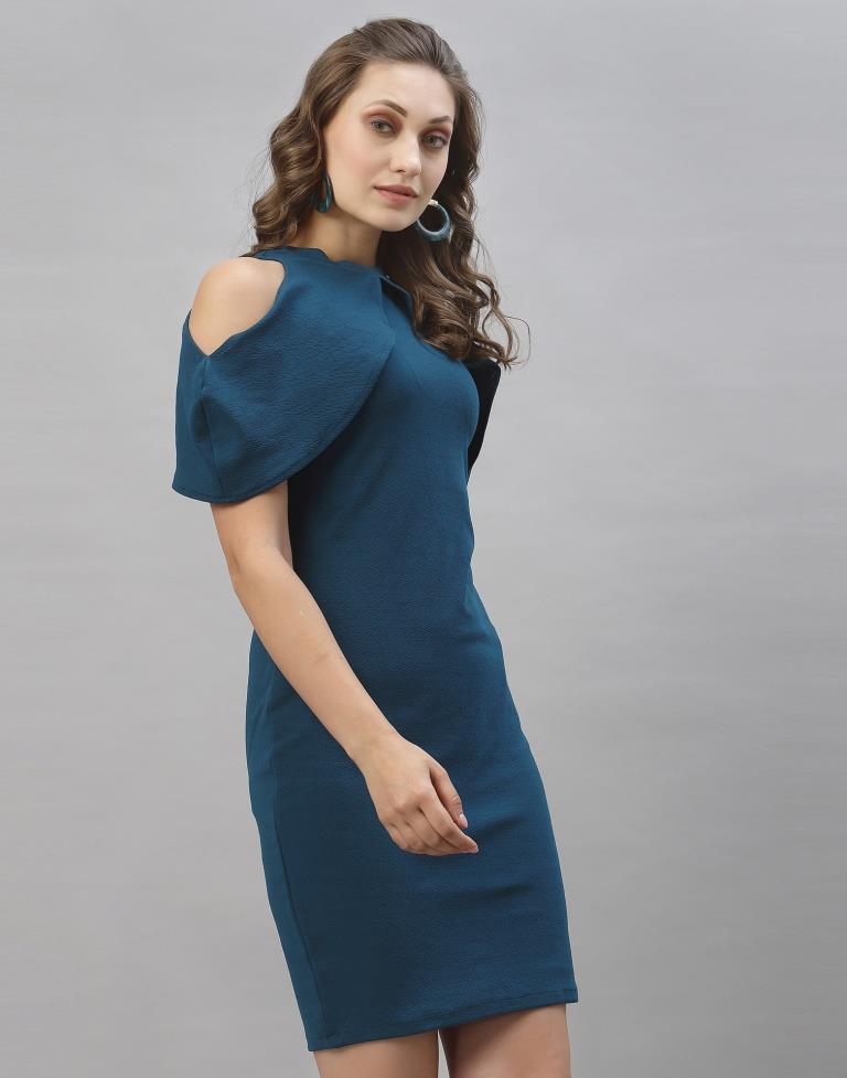 Peacock Blue Cut out Sleeve Bodycon Dress | Sudathi