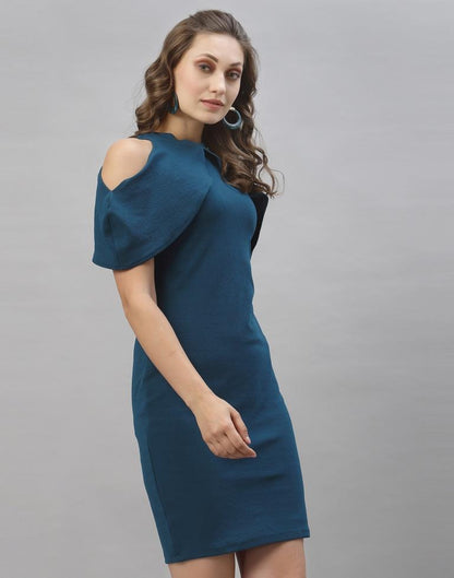 Peacock Blue Cut out Sleeve Bodycon Dress | Sudathi