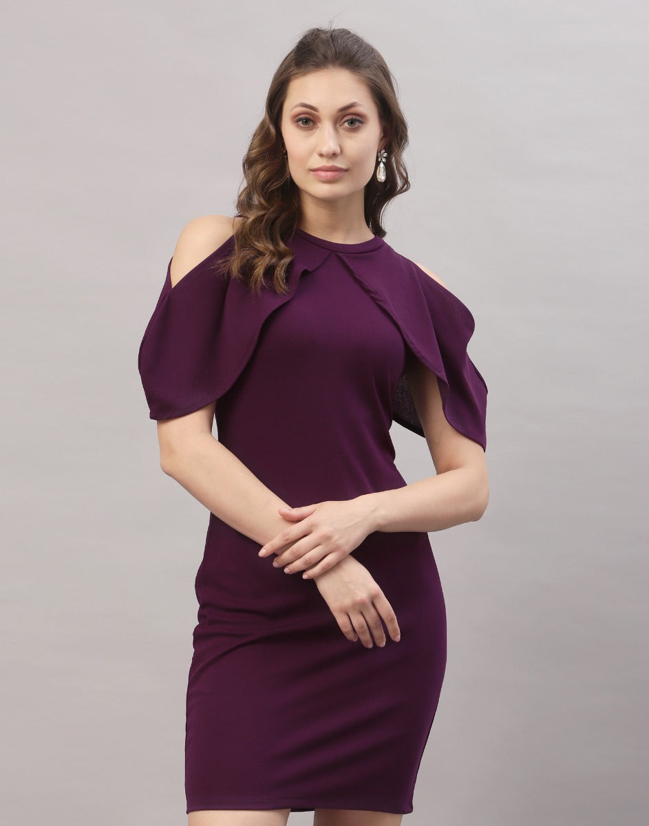 Wine Cut out Sleeve Bodycon Dress | Sudathi