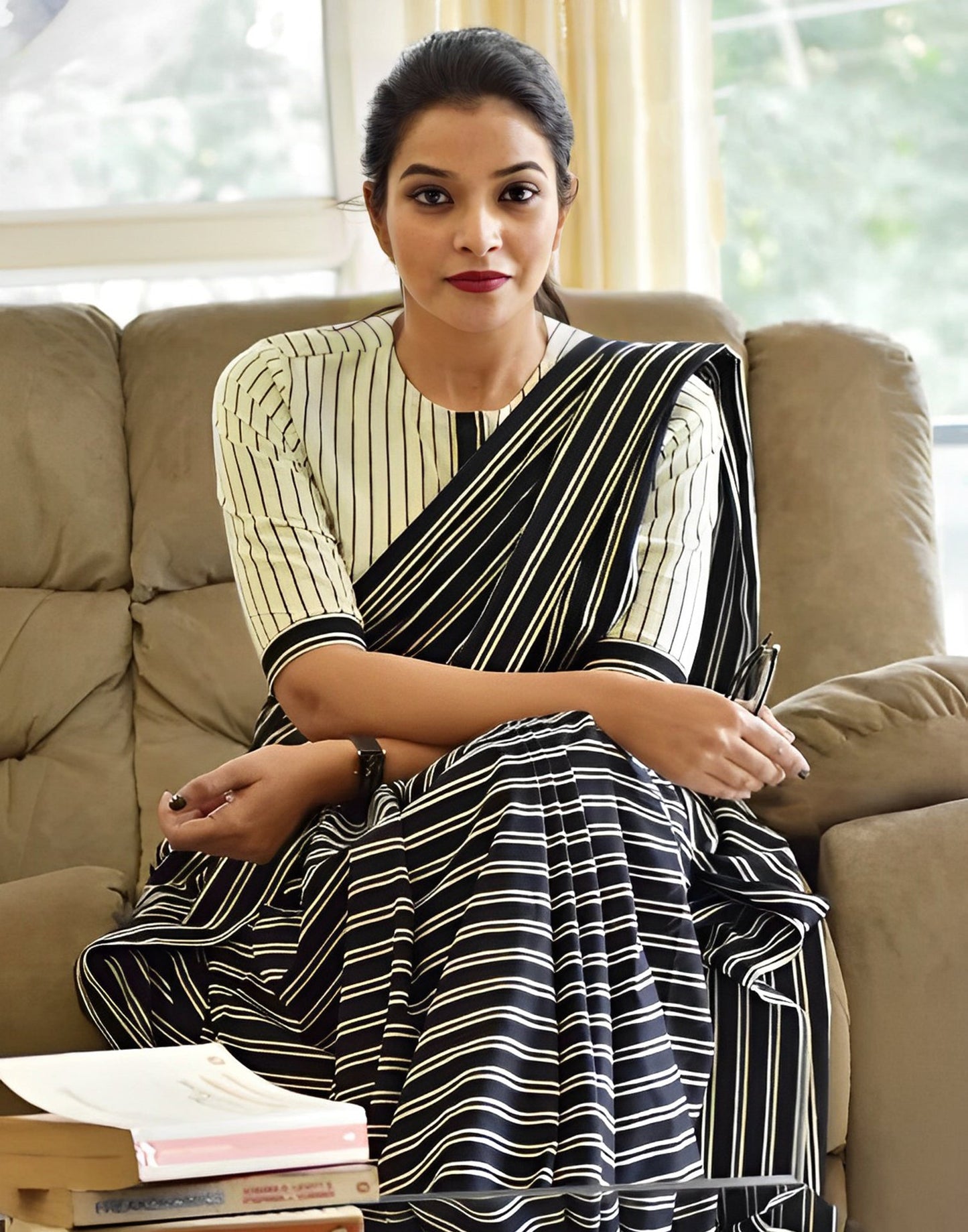 Black Printed Cotton Saree