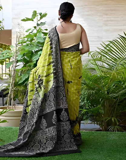 Green Printed Cotton Saree