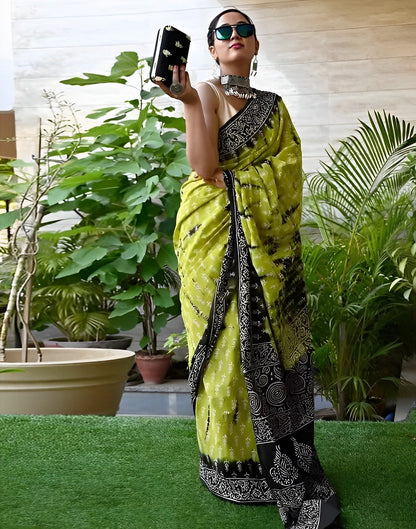 Green Printed Cotton Saree