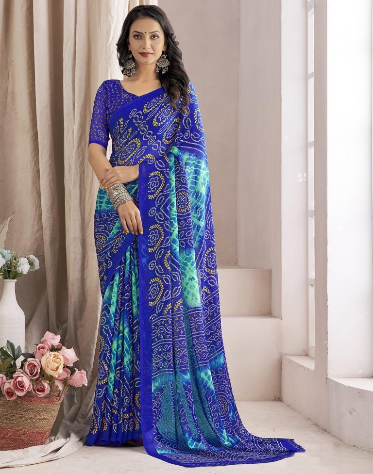 Blue Bandhani Chiffon Saree