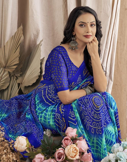 Blue Bandhani Chiffon Saree