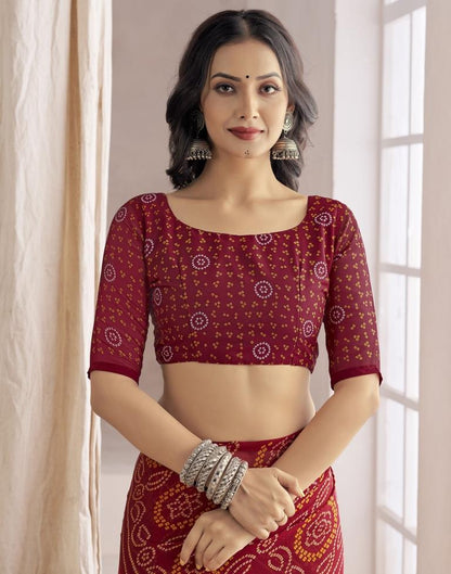 Maroon Bandhani Chiffon Saree