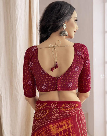 Maroon Bandhani Chiffon Saree