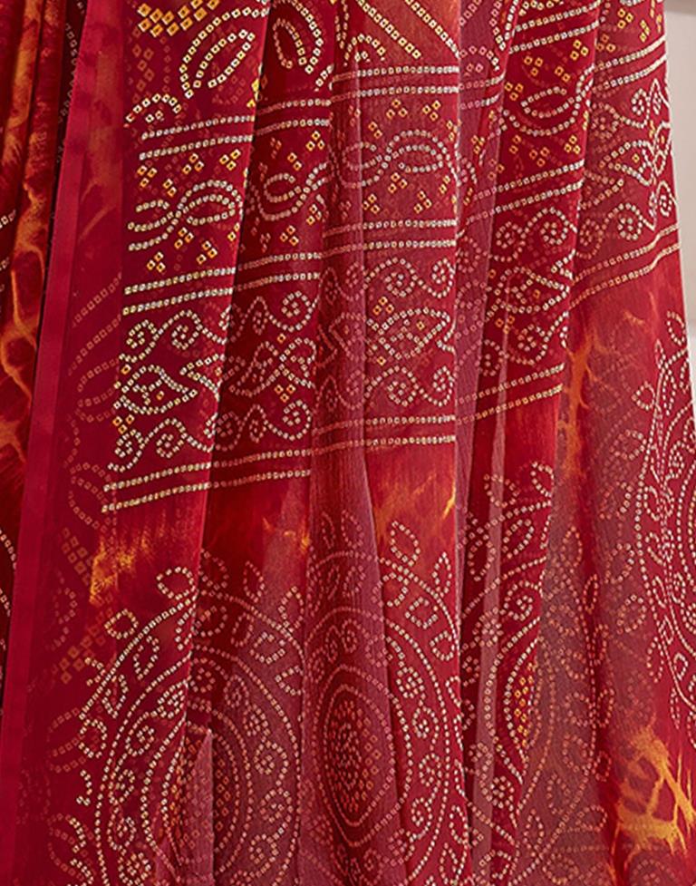 Maroon Bandhani Chiffon Saree