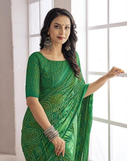 Dark Green Bandhani Chiffon Saree