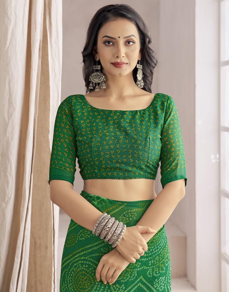 Dark Green Bandhani Chiffon Saree