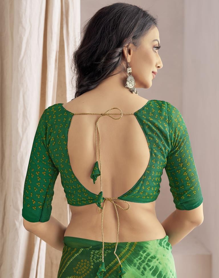 Dark Green Bandhani Chiffon Saree
