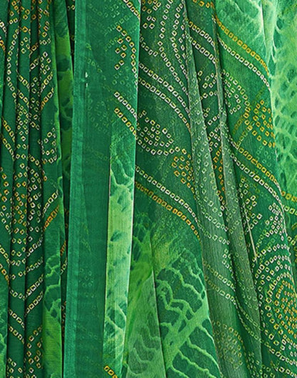 Dark Green Bandhani Chiffon Saree