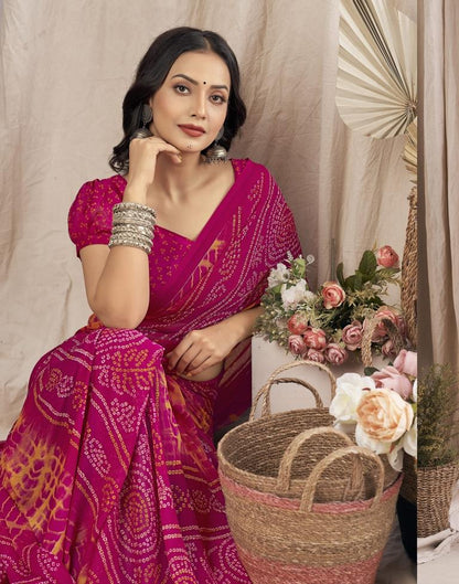 Dark Pink Bandhani Chiffon Saree