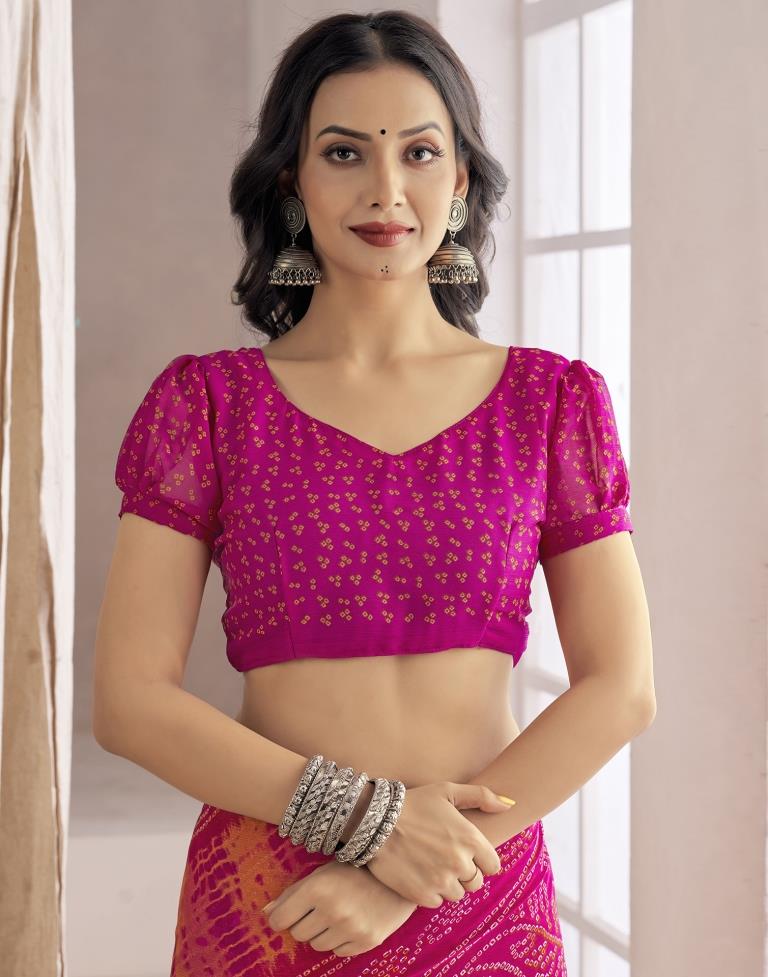 Dark Pink Bandhani Chiffon Saree