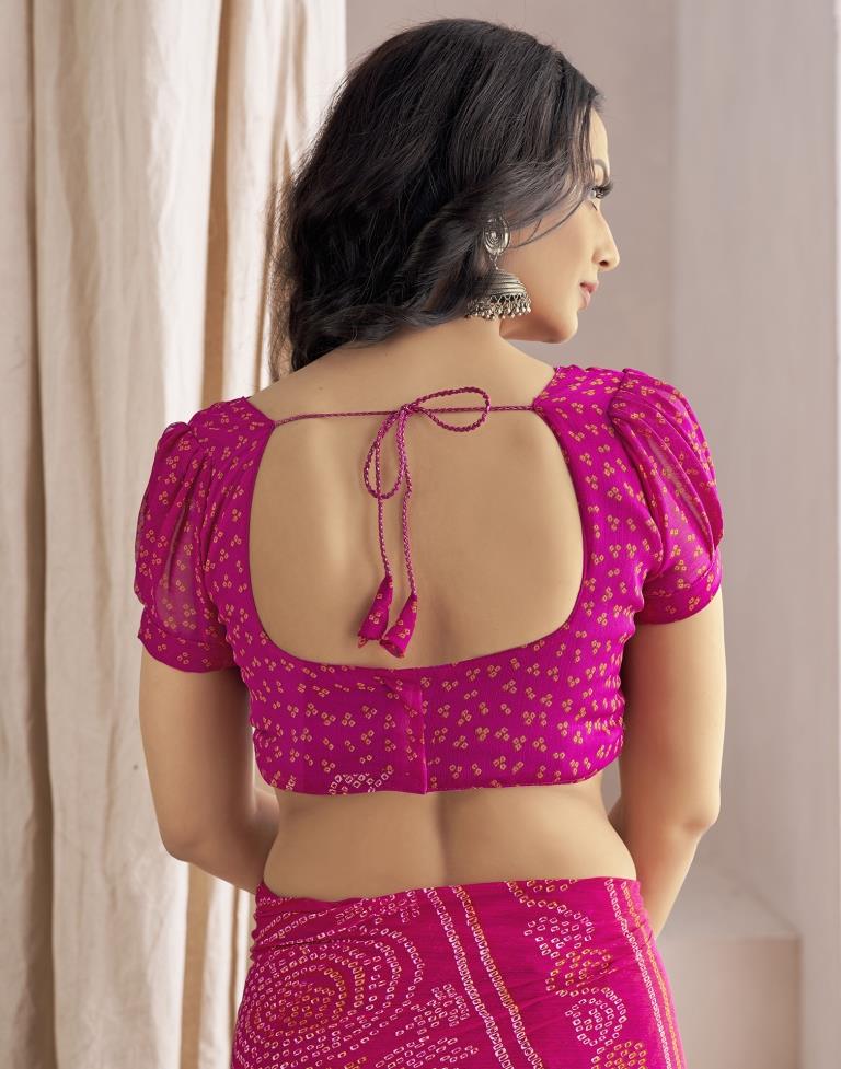 Dark Pink Bandhani Chiffon Saree