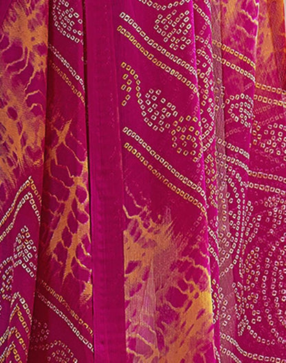 Dark Pink Bandhani Chiffon Saree