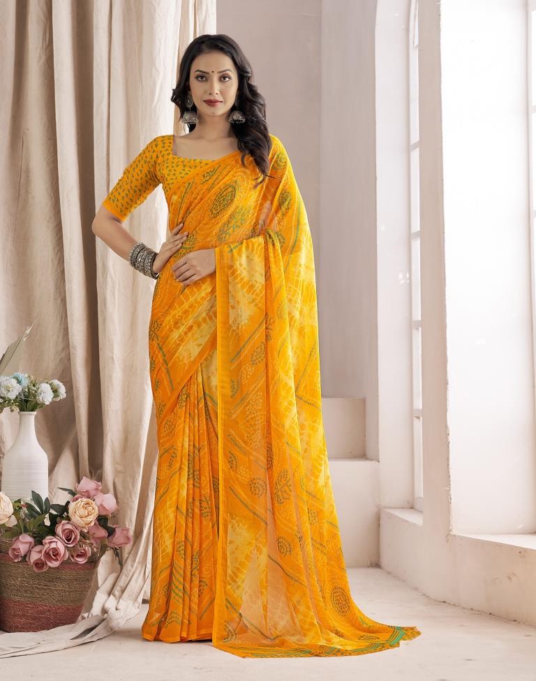 Yellow Bandhani Chiffon Saree