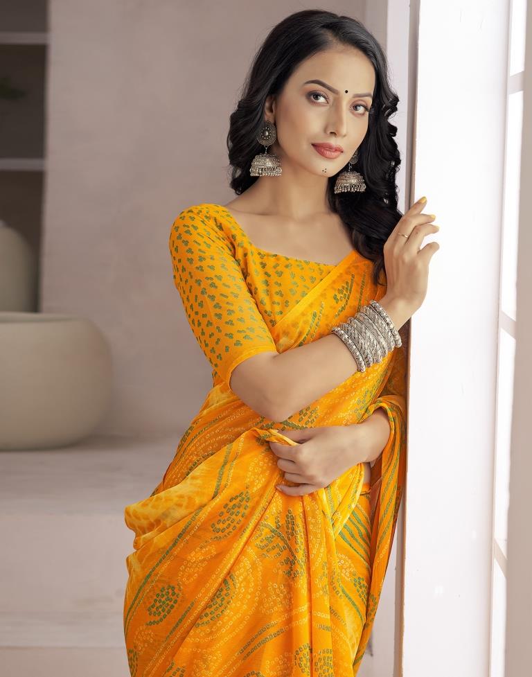 Yellow Bandhani Chiffon Saree