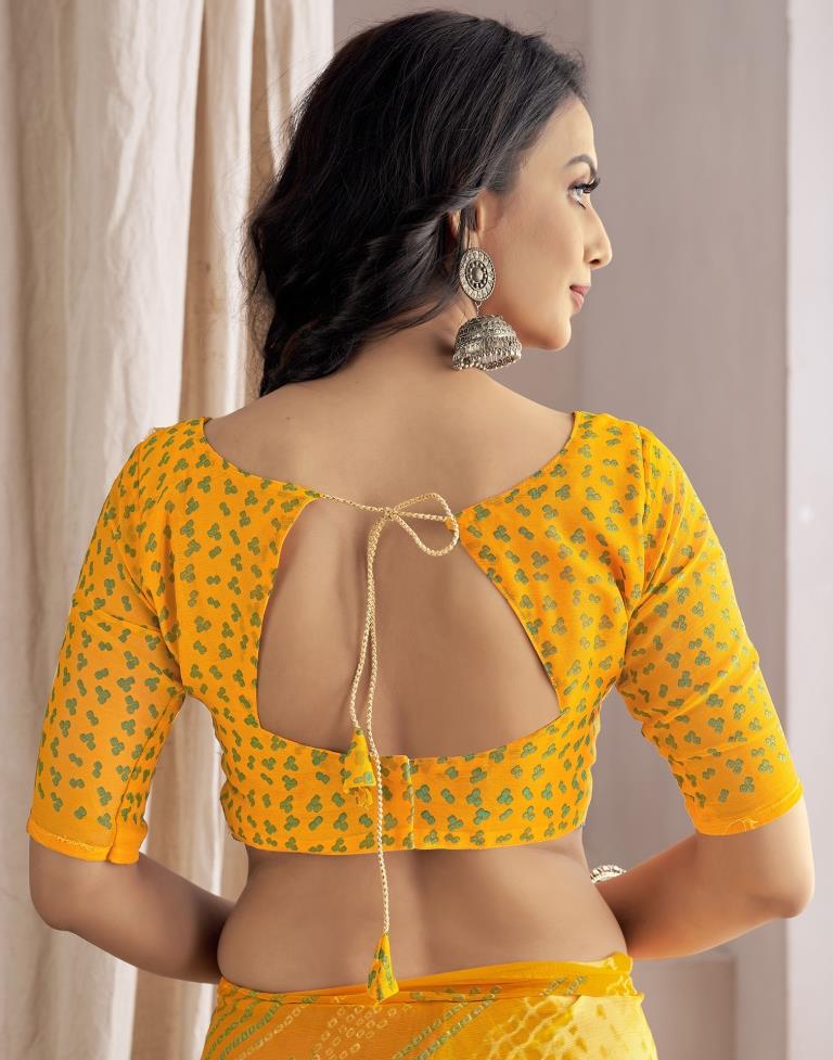 Yellow Bandhani Chiffon Saree