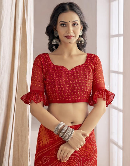 Red Bandhani Chiffon Saree