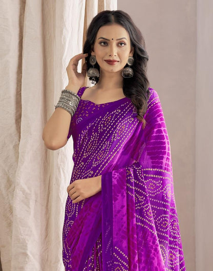 Dark Purple Bandhani Chiffon Saree
