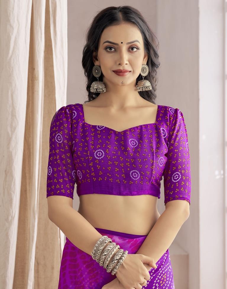 Dark Purple Bandhani Chiffon Saree