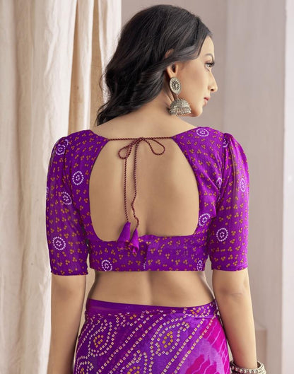 Dark Purple Bandhani Chiffon Saree