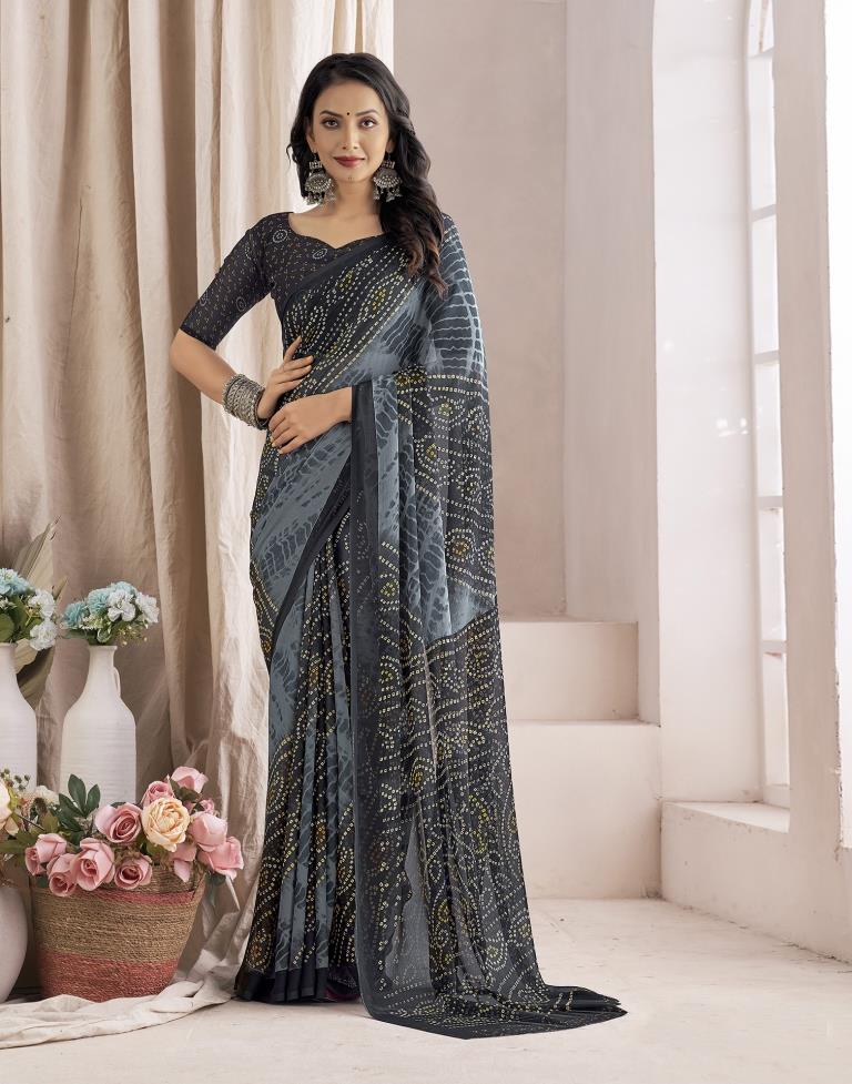 Grey Bandhani Chiffon Saree