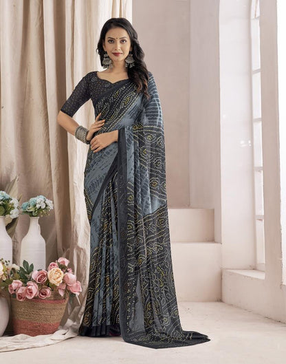 Grey Bandhani Chiffon Saree