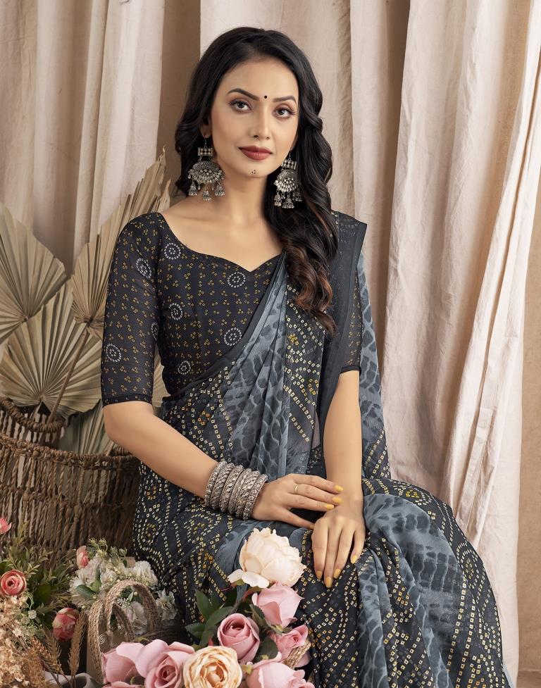 Grey Bandhani Chiffon Saree