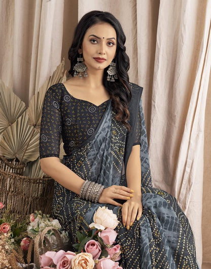 Grey Bandhani Chiffon Saree